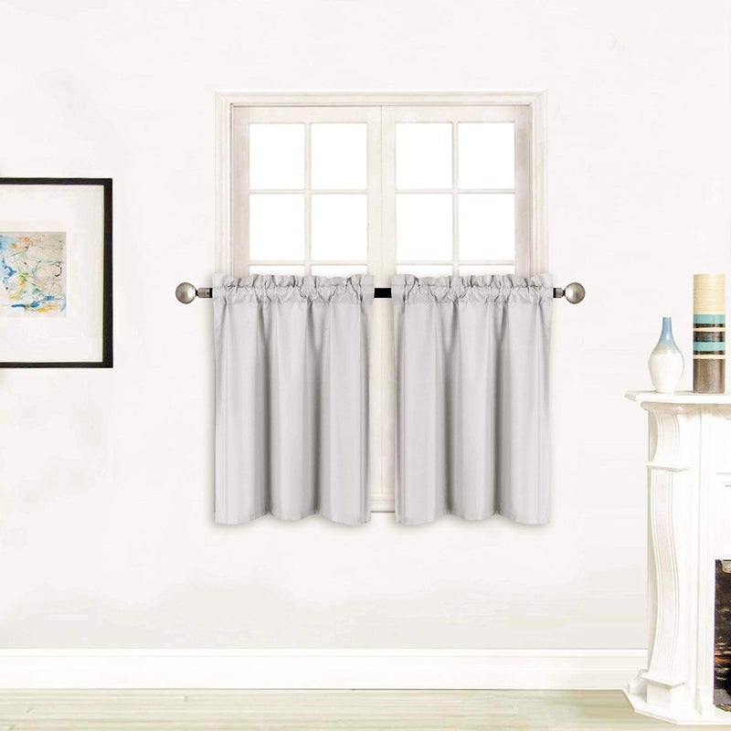 Better Home Style 100% Blackout 2 Tiers Window Curtain Insulated Drapes Short Panels for Kitchen Bathroom Basement RV Camper or Any Small Window M3024 (Light Grey/Silver, 2 Panels 28" W X 24" L Each) - Image 1